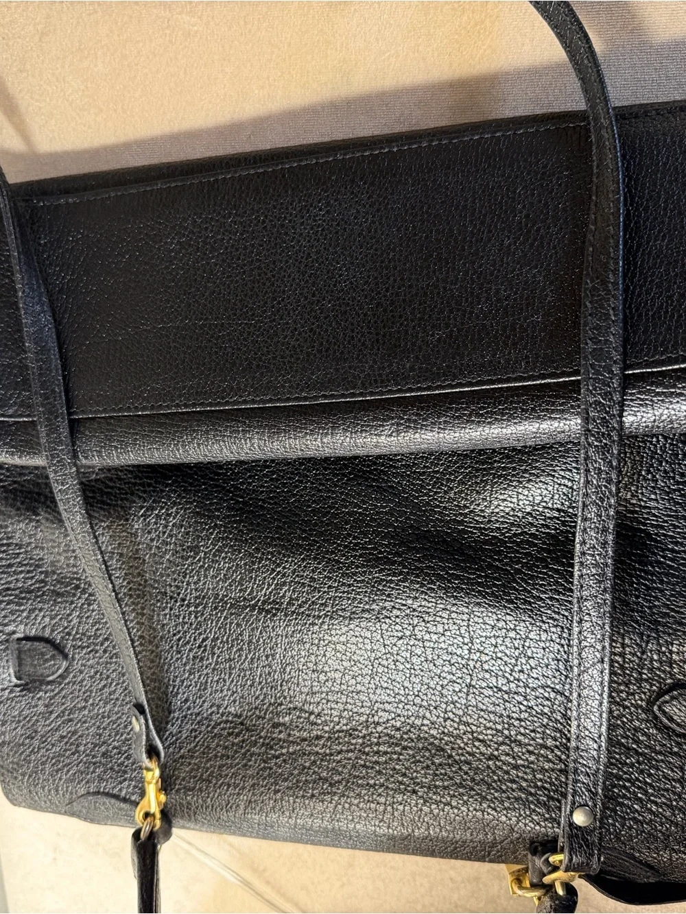Classic Black Leather Top-Handle Shoulder Bag